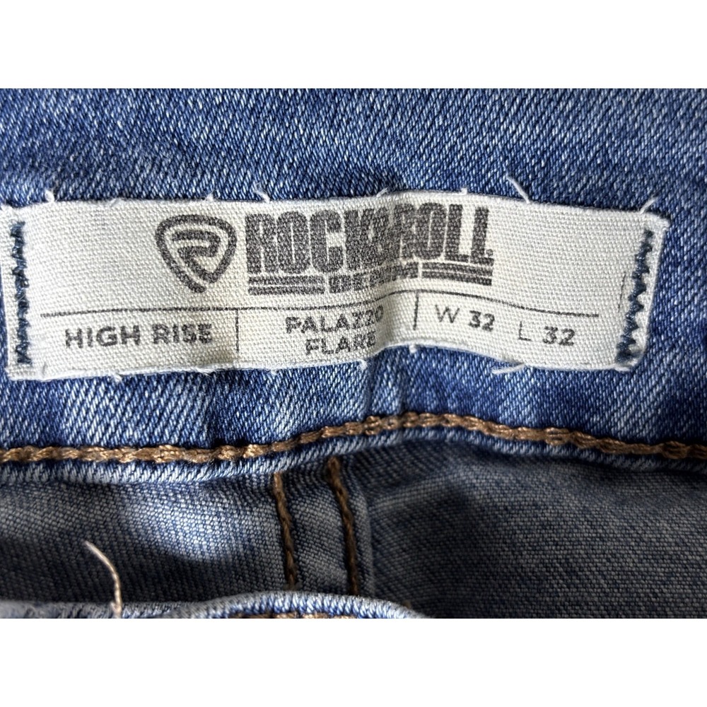 Rock Roll Denim Jeans 32x30 Palazzo Flare High Rise Western Stretch Womens - Picture 8 of 9